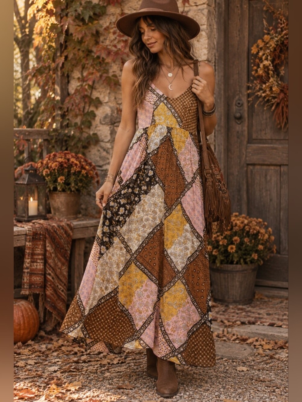 RAGA Jenya Maxi Dress Spaghetti Strap Patchwork Sundress Cruise Wear Size L